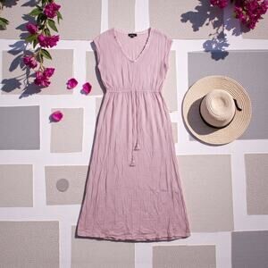 LULUS Espana Swim Coverup V-Neck Maxi Dress Pink Medium Resort Vacation Poolside